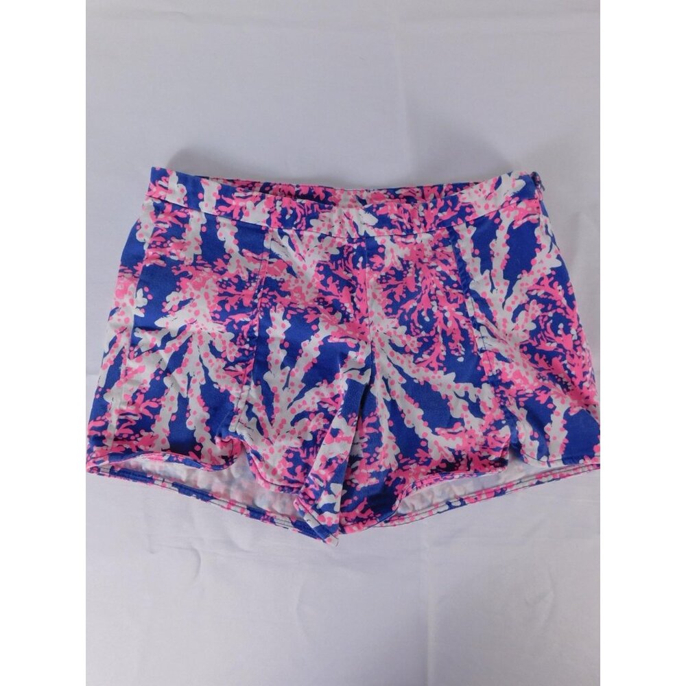 Lilly Pulitzer Chino Shorts Womens 4 Pink Blue Coral Print Cotton Summer Casual